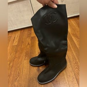 Chanel Knee high leather black boots